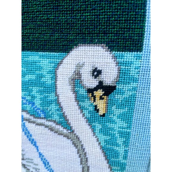 Vintage 1980s Finished Needlepoint picture Fairy Nymph Riding a Swan - Picture 15 of 15